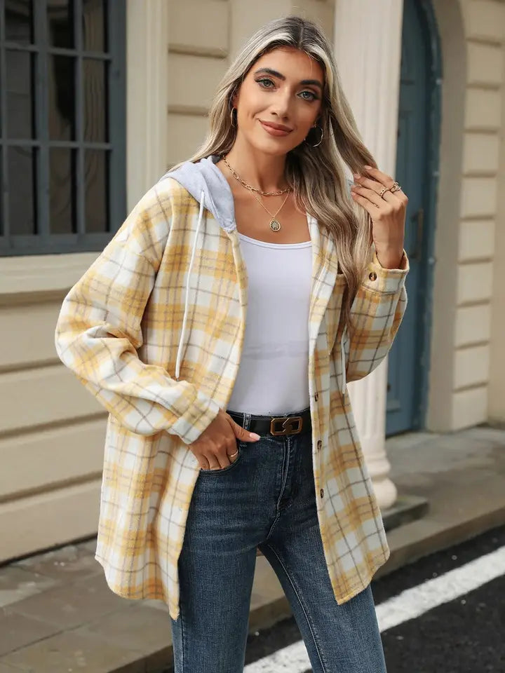 Hooded Button- Down Long Sleeve Coat
