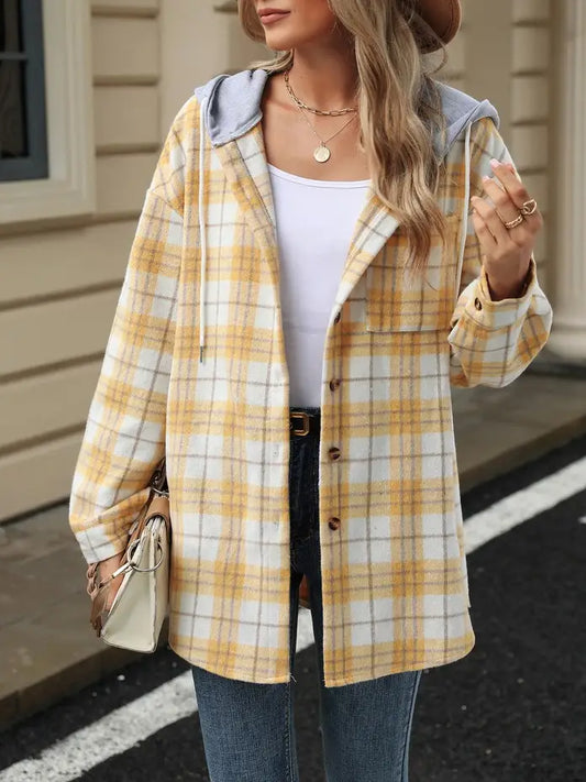 Hooded Button- Down Long Sleeve Coat